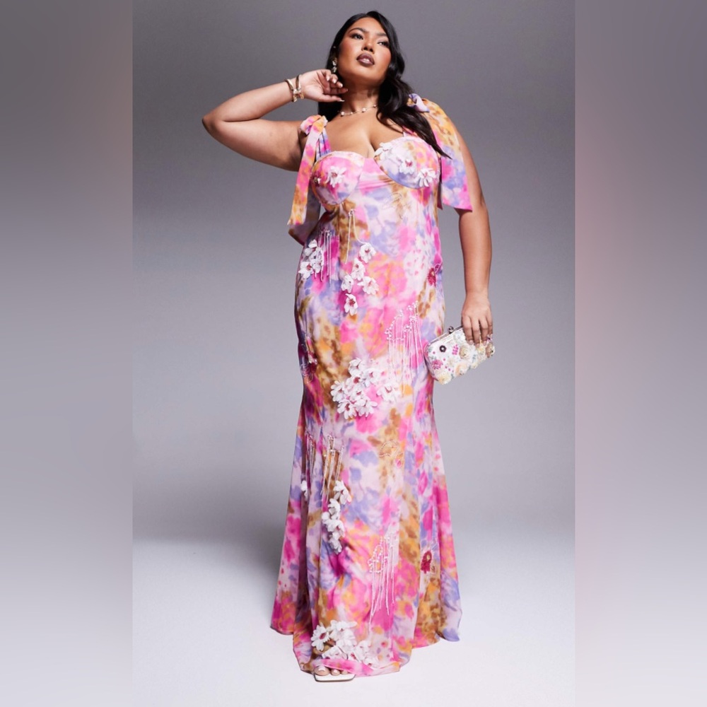 ASOS LUXE Curve embellished printed maxi dress in floral print